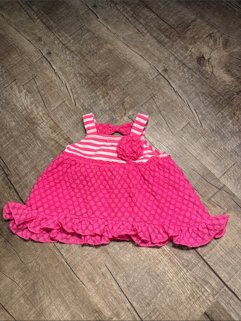 10/$10 Starting Out Pink and White Striped Baby Top Floral Lace Trim 12 months